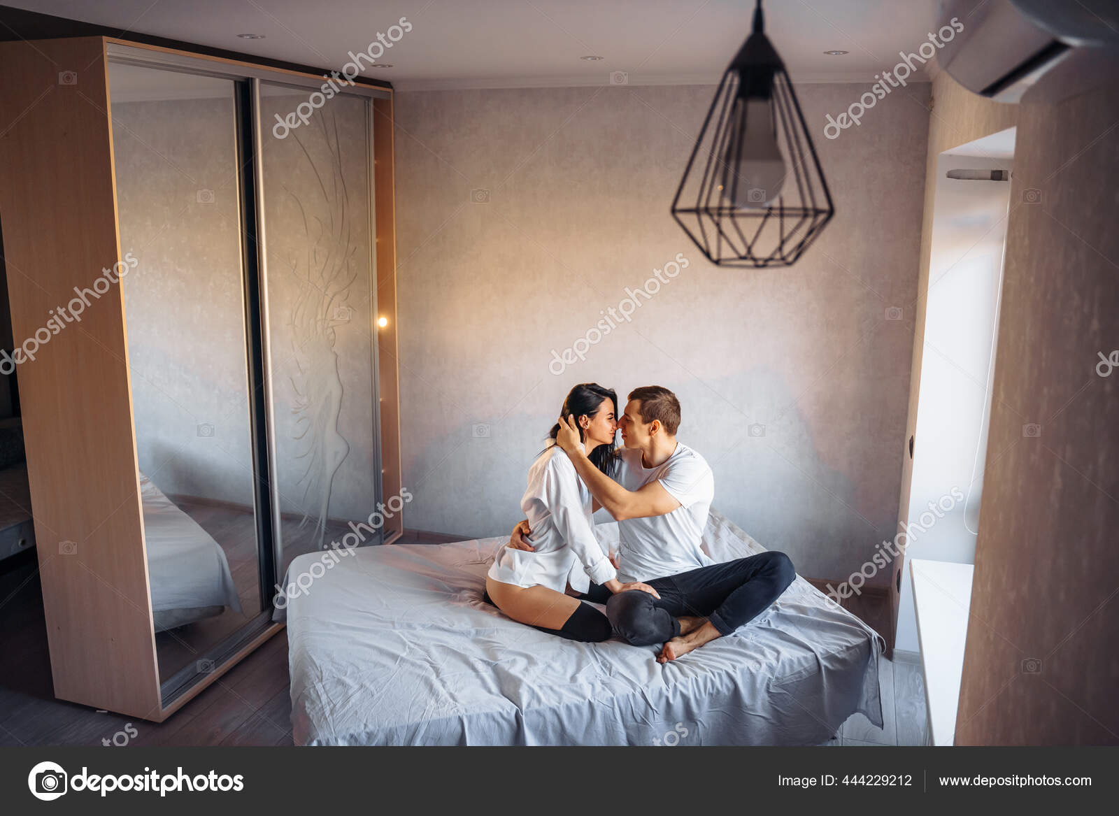 Beautiful Passionate Couple Having Sex Bed Cheerful Romantic Lovers Hugging Stock Photo by ©dariaagaf 444229212 picture