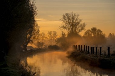 Sonbaharda bir Kasım sabahı bu sis çayırda ve ağaçlarda nehrin üzerinde asılı durur..