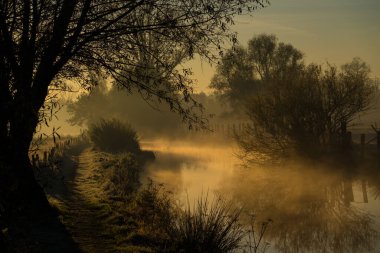 Sonbaharda bir Kasım sabahı bu sis çayırda ve ağaçlarda nehrin üzerinde asılı durur..