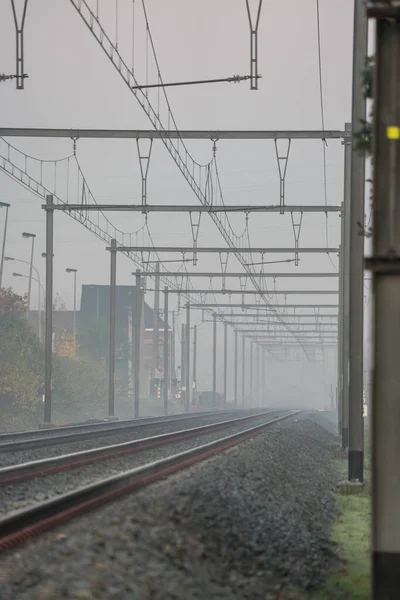 Una Bella Mattinata Pista Con Sole Che Sorge Con Nebbia — Foto Stock