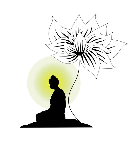 Bouddha Prière Sous Une Belle Fleur Lotus — Image vectorielle