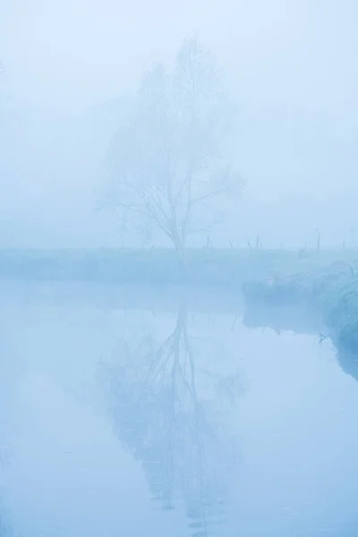 Tôt Par Une Matinée Givrée Avec Brouillard Levant Long Une — Photo