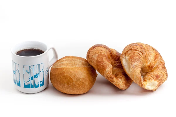 Rotolo duro e croissant con caffè — Foto Stock