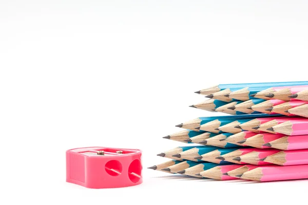 Color pencils and pencil sharpener — Stock Photo, Image