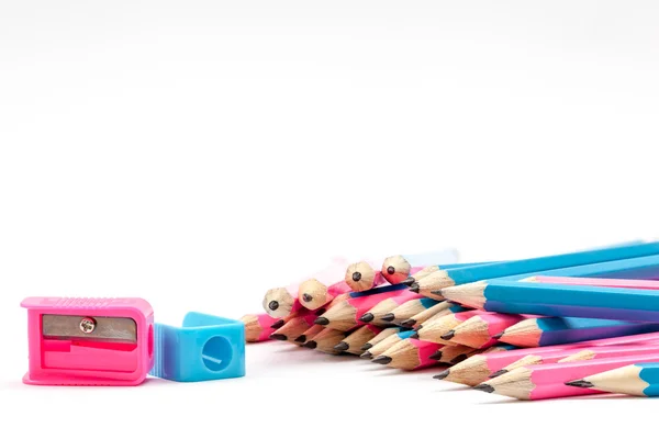 Color pencils whit pencil sharpener — Stock Photo, Image