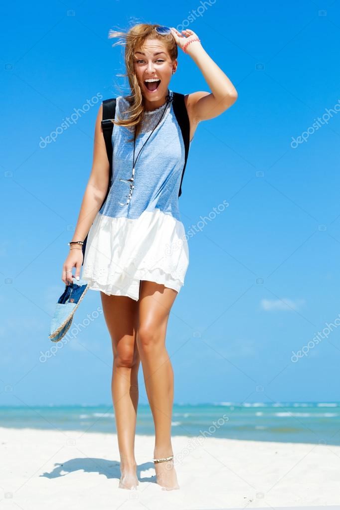 woman having fun on the beach