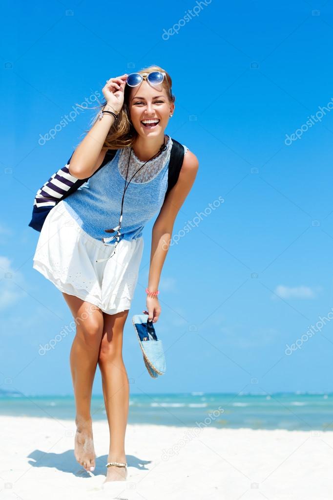 woman having fun on the beach