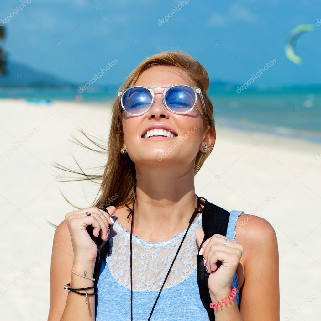 woman having fun on the beach