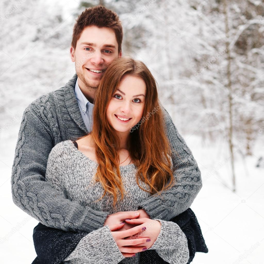 couple in love posing in winter