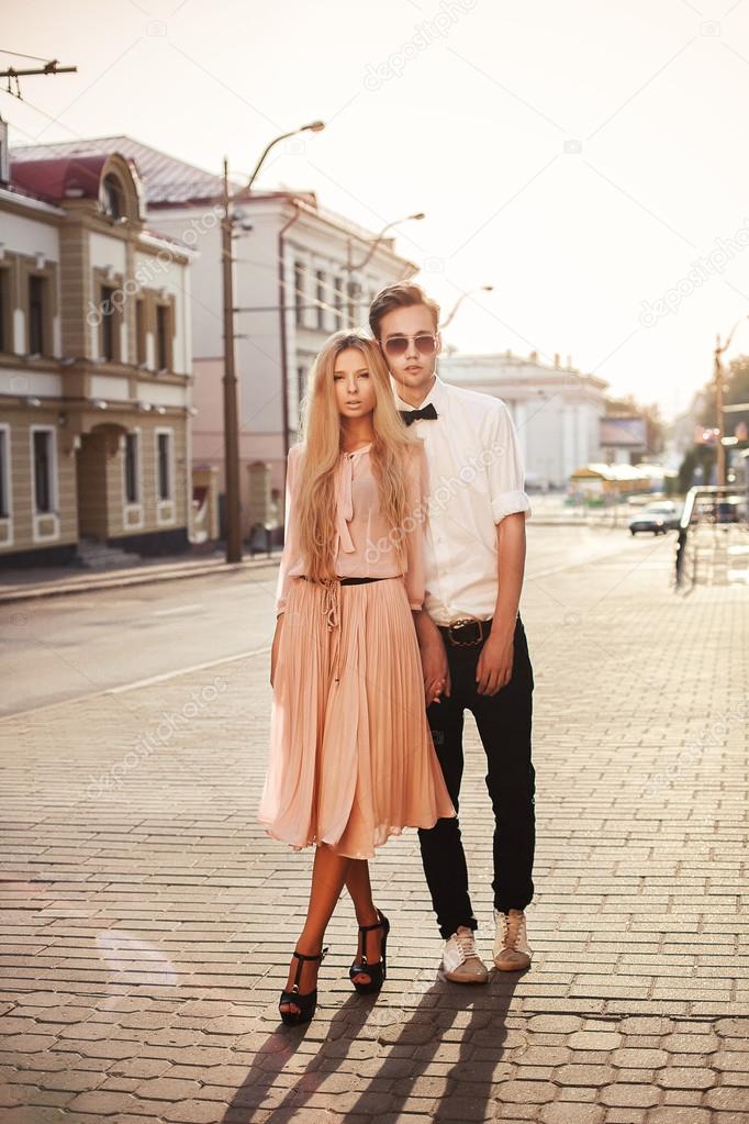 beautiful hipster couple vintage style