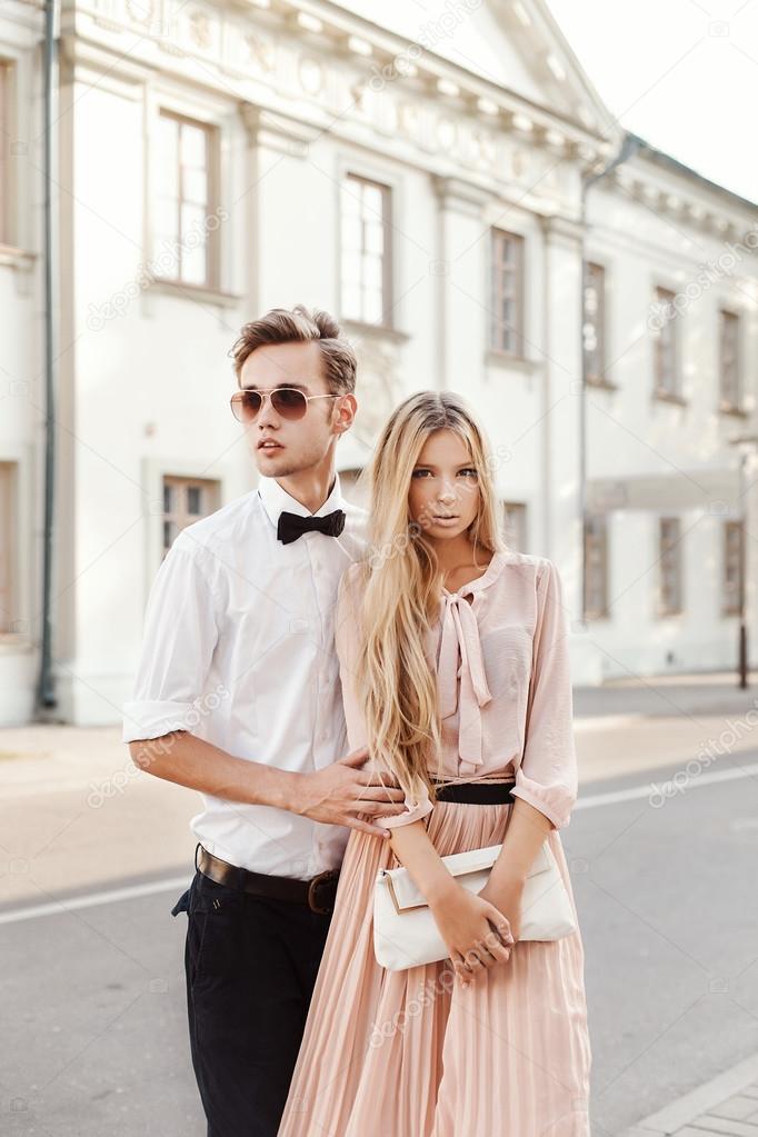 beautiful hipster couple vintage style