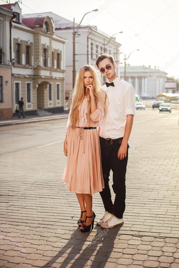 beautiful hipster couple vintage style