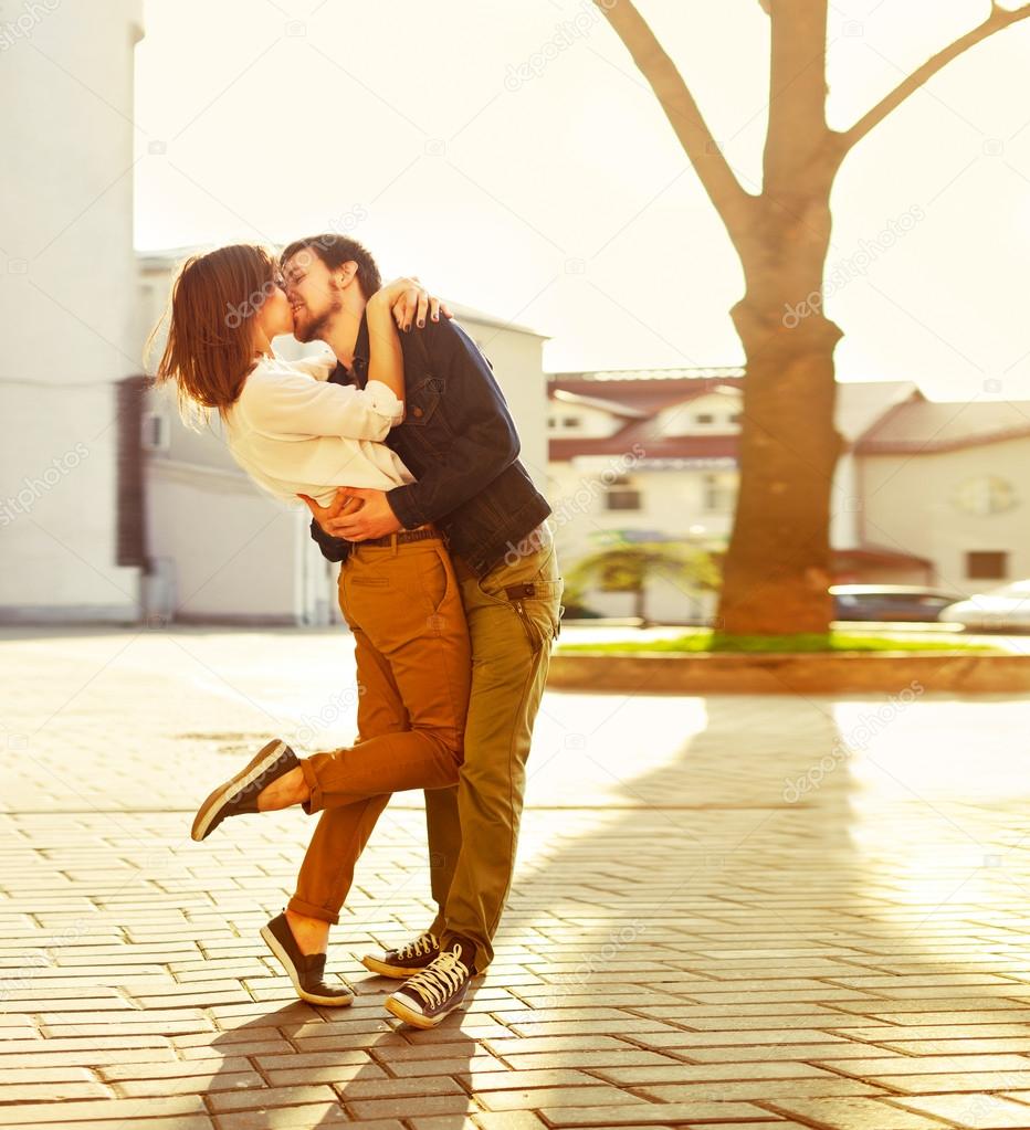 Beautiful young kissing couple