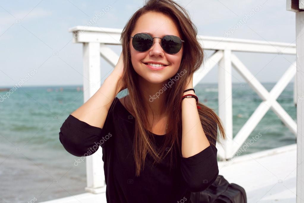 sensual girl in black dress