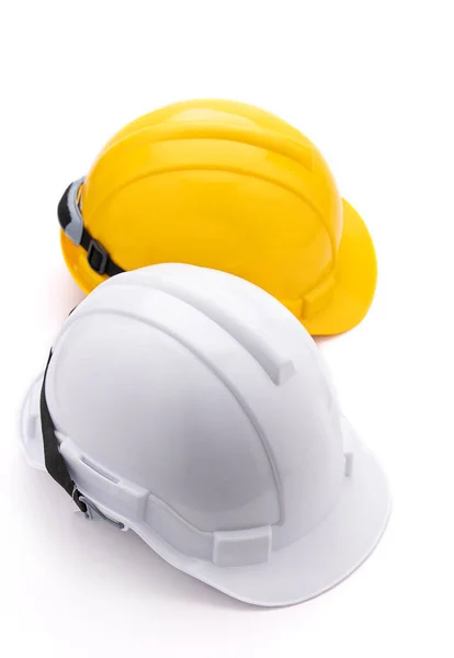 Close White Yellow Safety Helmet Isolated White Background — Stock Photo, Image