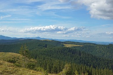 Ukrayna Karpatlar Dağları 'nın üzerindeki bulutlu manzara.