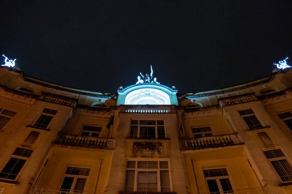 Night Lights Old European Building Ornaments — Stock Photo, Image