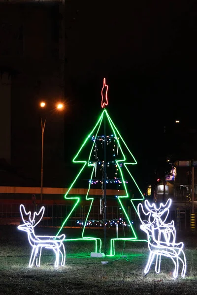 Christmas Decoration Lights Kształcie Choinki Jelenia — Zdjęcie stockowe