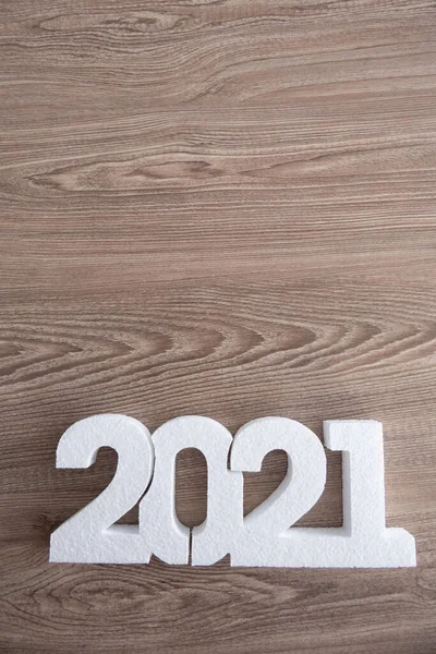 Branco 2021 Números Ano Novo Fundo Madeira — Fotografia de Stock