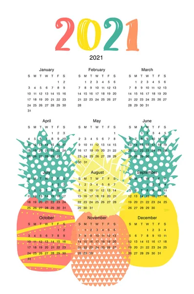 Шаблон календаря 2021. Стеновой плакат вертикальный с абстрактными ананасами. Высокое качество фото. — стоковое фото