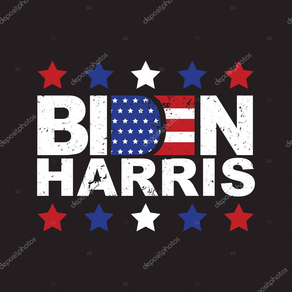 Biden Harris United States of America Presidential Election banner design Vector. Grunge style. Concept poster design template. Joe Biden and Kamala Harris lettering. American flag Stars and stripes