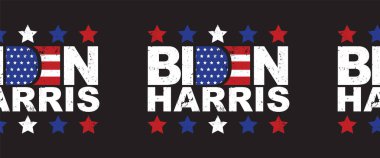 Biden Harris kusursuz vektör sınırı. Amerika Birleşik Devletleri başkan yardımcısı ve başkan yardımcısı adayı Demokrat Joe Biden ve Kamala Harris yatay sınır çiziyorlar. Grunge tarzı. Amerikan bayrağı