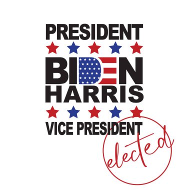 Biden Harris seçilmiş başkan. Amerika Birleşik Devletleri Başkanlık Seçimi vektör grunge stili tasarladı. Poster tasarım şablonu. Joe Biden ve Kamala Harris mektup yazıyor. Amerikan bayrağı .