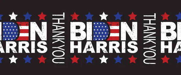 Biden Harris Gracias borde vectorial sin fisuras. Presidente americano y vicepresidente electo. El demócrata estadounidense Joe Biden y Kamala Harris escriben en la frontera horizontal. Estilo grunge. Bandera americana — Archivo Imágenes Vectoriales