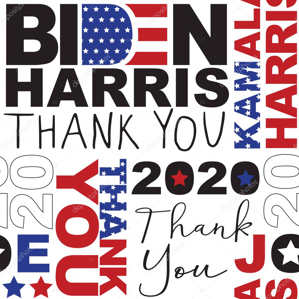 Seamless vector pattern Biden Harris President Elect Thank You. Background American president Joe Biden and vice president Kamala Harris elect. US election Democrats Thanks for voting. American flag.