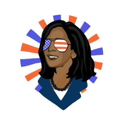 Viyana, Avusturya, 11.2020 Kamala Harris Seçilmiş Kişi Resimleri. Kamala, Amerikan bayrağıyla güneş gözlüğü takıyor. Vatansever ABD 'li güçlü kadınlar, feminist portre. Seçim 2020