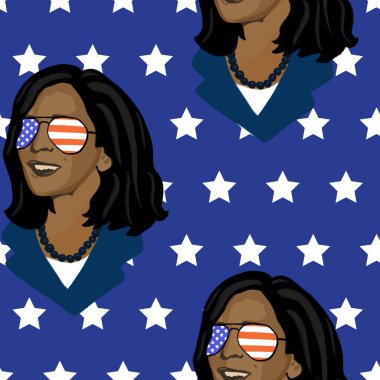 Viyana, Avusturya, 11.13.2020 Kamala Harris. Amerika Birleşik Devletleri Başkanlık Seçimi. Kusursuz bir arka plan. Seçilmiş Başkan Yardımcısı Kamala Harris Amerikan bayrağıyla gözlük takıyor..