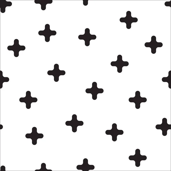 Black cross randomly placed on white background. Seamless repeating vector pattern monochrome. — Stock Vector