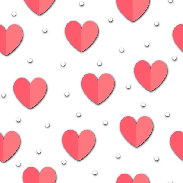 Paper hearts seamless pattern. Repeating background with paper cut style folded heart shapes and dots. Red and pink color Love icon symbol for Valentines day, wrapping, wedding. High quality photo. — Stock Photo, Image