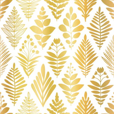Rhombus Damask 'ın soyut metalik altın folyo şekli kusursuz vektör deseni oluşturur. Tekrarlayan arka plan bitkileri çiçek geometrik desenleri bırakır. Dekoratif altın desenli parti, kutlama.