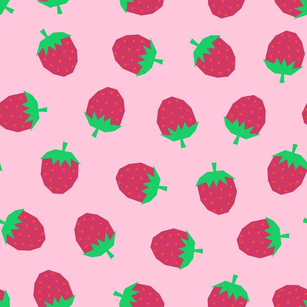 Patrón vectorial sin costura fresa con fondo rosa. Fresas repitiendo fondo. Estilo escandinavo lindo verano fruta superficie patrón de diseño para tela, papel pintado, embalaje, desgaste de los niños. — Vector de stock