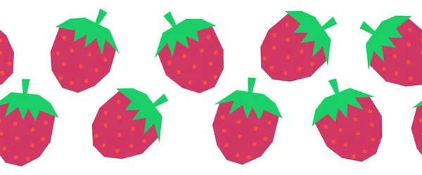 Erdbeere nahtlosen Vektorrand. Erdbeeren wiederholen den horizontalen Hintergrund. Skandinavischen Stil niedlichen Sommer Obst Oberflächenmuster Design für Stoffbesatz, Kinder Dekor, Band, Fuß, Küche. — Stockvektor