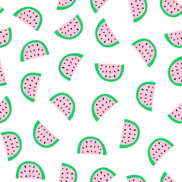 Watermelon slices seamless pattern. Watermelons repeating vector background pink green white. Scandinavian style cute summer fruit surface pattern design for fabric, wallpaper, packaging, kids wear. — Stock Vector