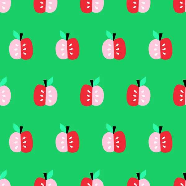 Μήλα αδιάλειπτη διάνυσμα φόντο. Επαναλαμβανόμενο χαριτωμένο μοτίβο με Σκανδιναβικού στυλ μήλα ροζ κόκκινο πράσινο. Χειροποίητο σχέδιο επιφάνειας για ύφασμα, παιδική μόδα, διακόσμηση κουζίνας, ταπετσαρία, συσκευασία — Διανυσματικό Αρχείο