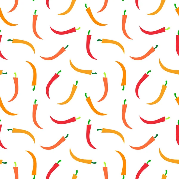 Padrão de vetor sem emenda de pimenta. Cayenne pimenta quente repetindo fundo. Padrão sem emenda picante exótico mexicano. Ilustração de comida desenhada à mão, envoltório, tecido, têxtil. Ilustração vetorial. — Vetor de Stock