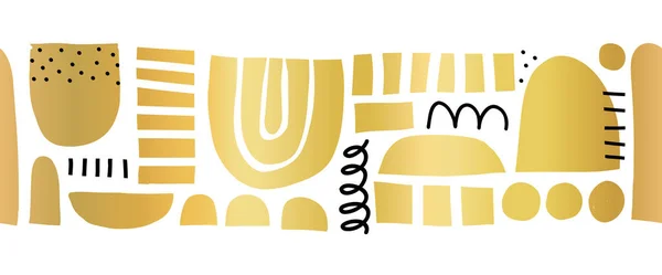 Formas doradas abstractas borde vectorial sin costura. Patrón horizontal repetitivo recortado Matisse estilo collage lámina de oro metálico. Banner elegante, pie de página, divisor, ajuste de la tela, cinta, vinilo de pared . — Archivo Imágenes Vectoriales