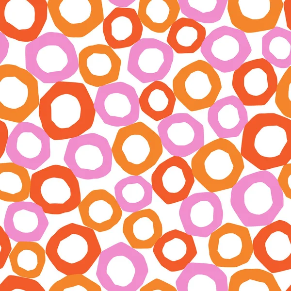 Мальовані вручну кола Абстрактний безшовний фон, Векторний візерунок, що повторюється з круглим папером, вирізані форми рожевого апельсина, Бульбашки Проста мальована текстура рук. Векторні ілюстрації для шпалер, тканин — стоковий вектор