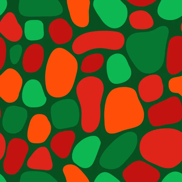 Model fără sudură forme roșii organice verzi abstracte stil mozaic Terrazzo. Geometria contemporană repetă fundalul Crăciunului. Elemente moderne de colaj fundal puzzle. Pentru decor, țesătură, ambalaj . — Vector de stoc