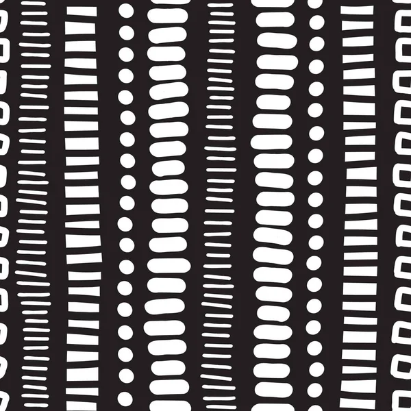 Patrón sin costuras líneas verticales puntos garabatos. Fondo vectorial abstracto monocromo con elementos geométricos dibujados a mano. Repetir textura abstracta negro blanco para la tela, embalaje. — Vector de stock