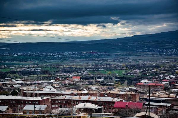 Dramatische Hoge Hoek Opname Van Ashtarak Stad Armenië Het Voorjaar — Stockfoto