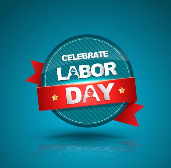 Celebrate labor day badge with red ribbon. — Stock Vector