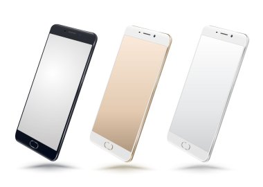 Smartphone örnekler beyaz arka plan üzerinde ayarlayın. Vektör çizim. baskı ve web öğesi, oyun ve uygulama mockup için smartphone cep telefonu ile