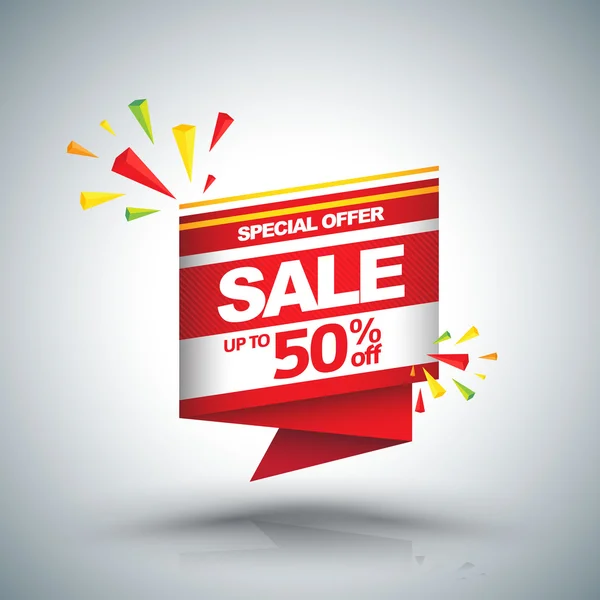 Sale vector banner - discount up to 50%. Special offer origami banner style. Vector illustration. — Stock Vector