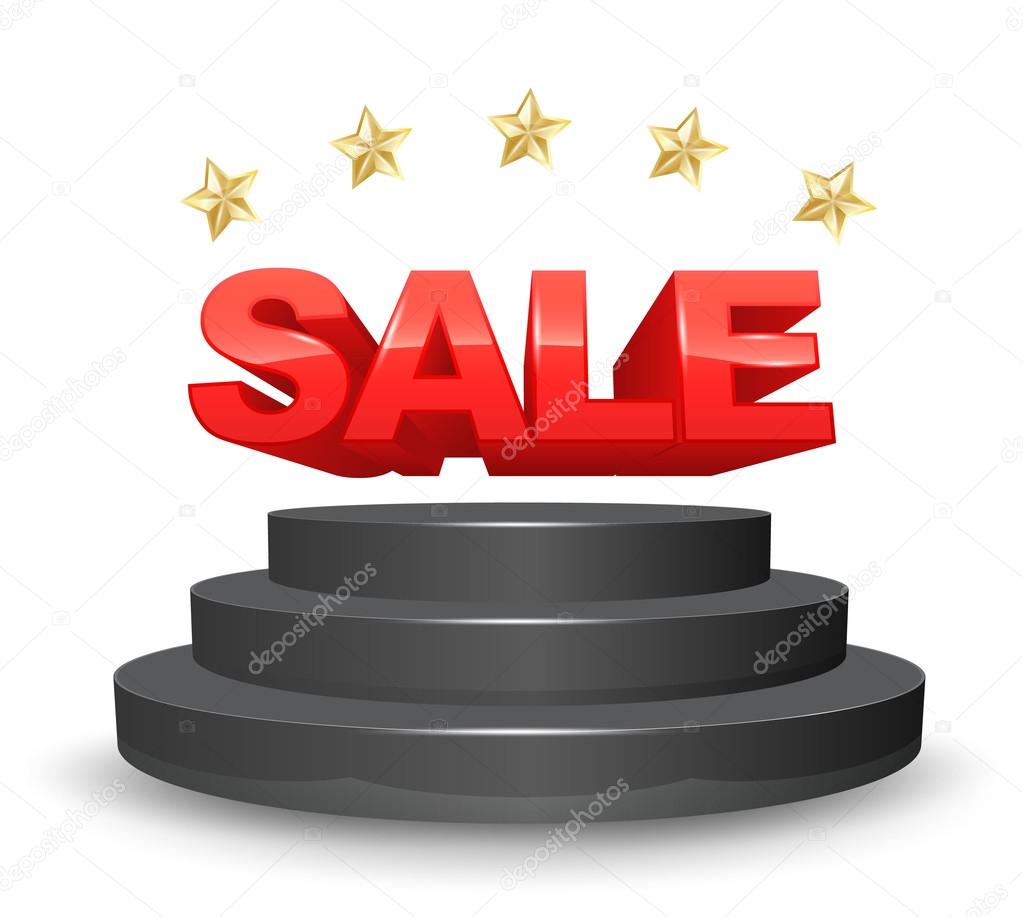 SALE stage with five gold star 3D style. Vector illustration. For illustration on promotion advertising.