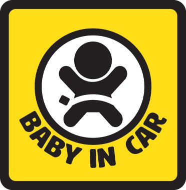 Baby in car sign vector on white background.