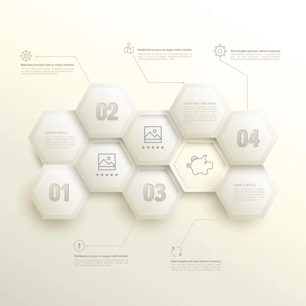 Hexagones infográficos con opciones numéricas . — Archivo Imágenes Vectoriales